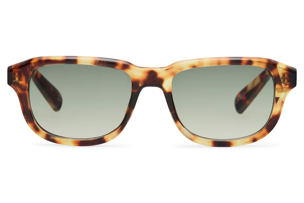 Sunglasses with tortoiseshell frame and green lenses on a white background tortoiseshell leo