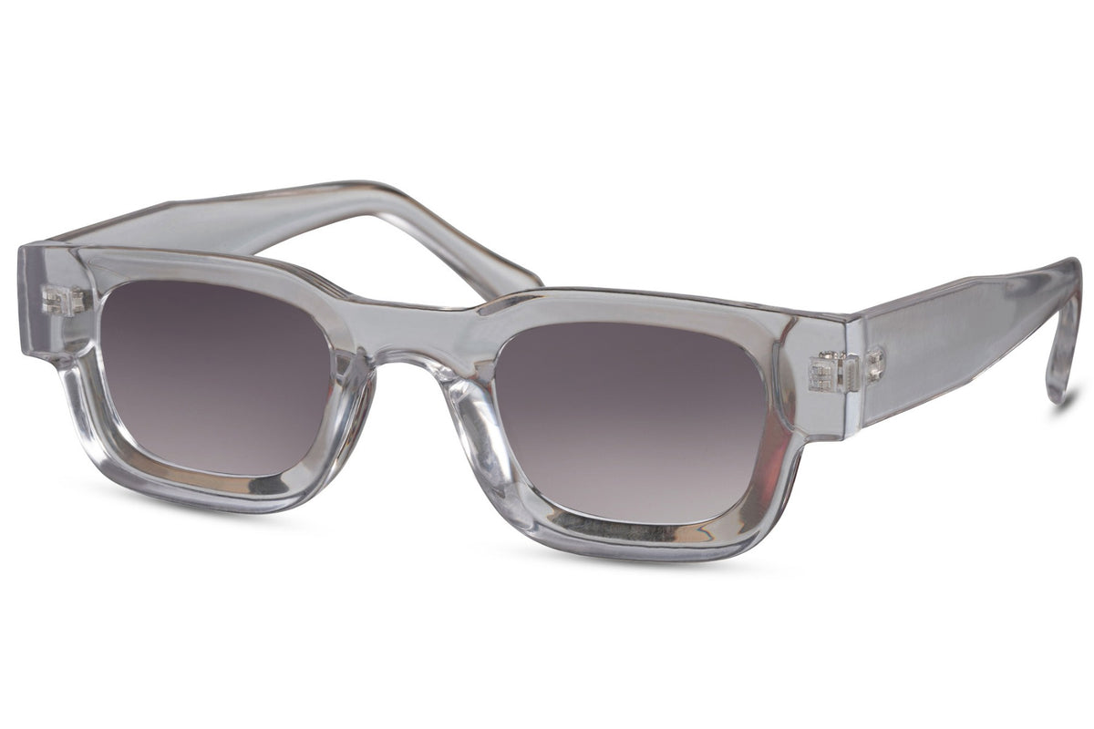 Clear frame sunglasses with gradient lenses on a white background Clear
