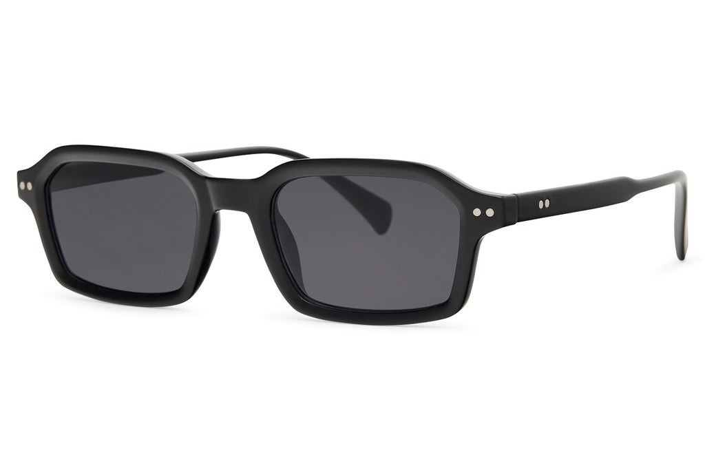 Black sunglasses with dark lenses on a white background Black