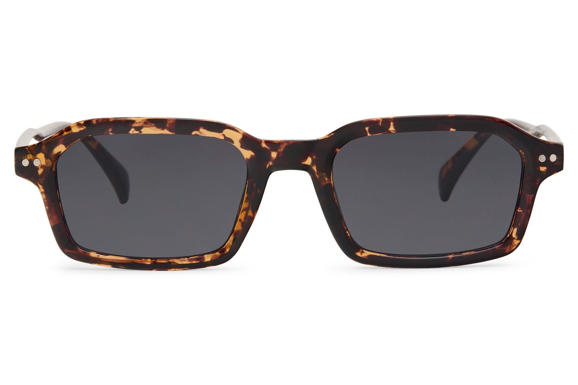 Sunglasses with tortoiseshell frame and dark lenses on a white  background Tortoiseshell leo