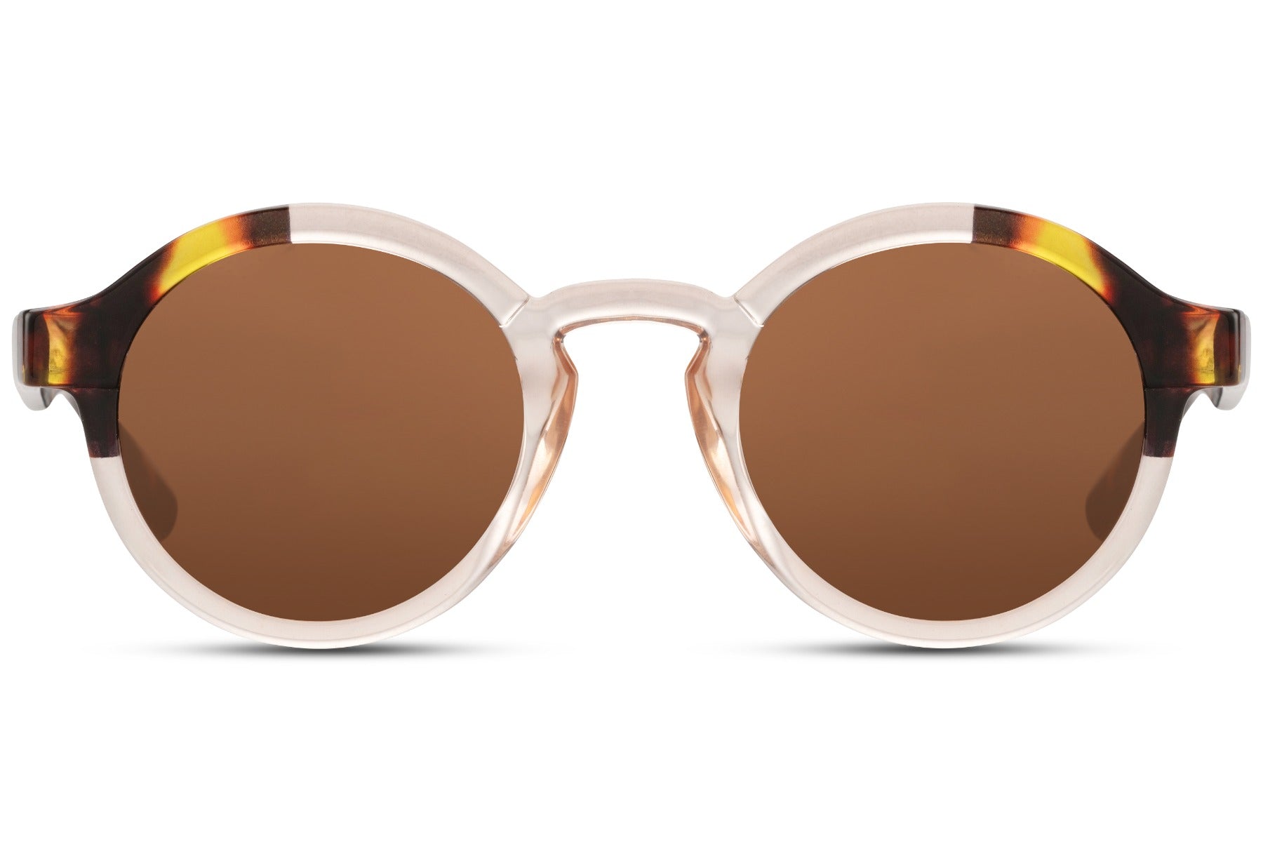 Sunbee LEAA šviesūs apvalūs akiniai nuo saulės su rudos spalvos lęšiais – priekis