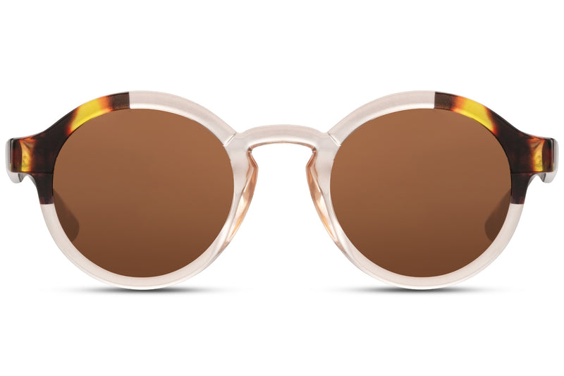 Sunbee LEAA šviesūs apvalūs akiniai nuo saulės su rudos spalvos lęšiais – priekis