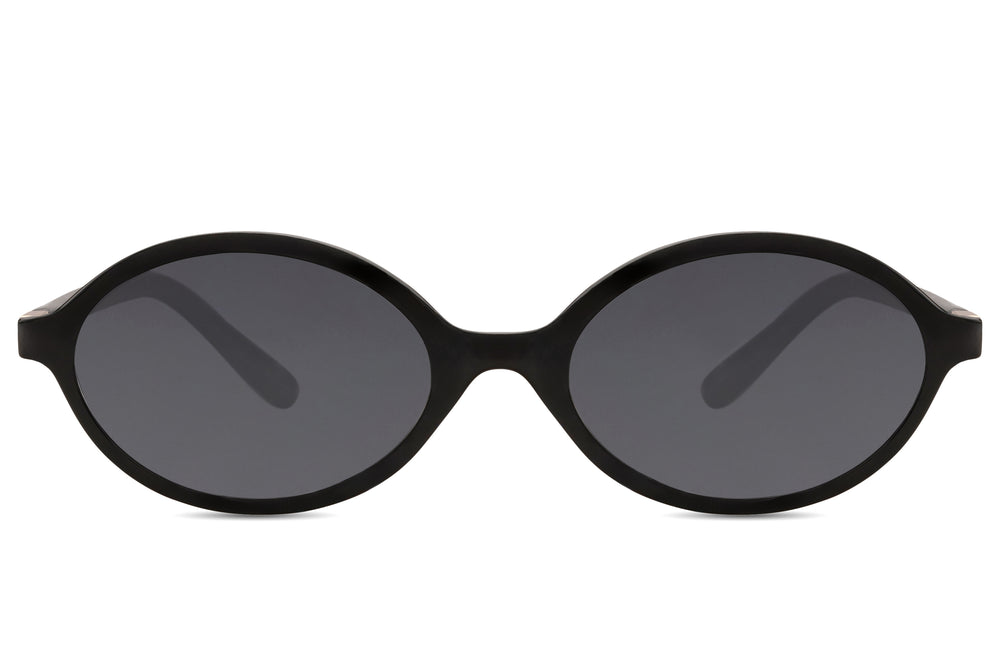 Black sunglasses with dark lenses on a white background Black
