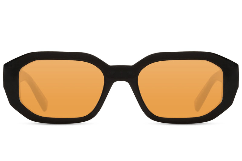 Saulės akiniai SUNI – priekis, modernus dizainas, juodi rėmeliai, geltoni lęšiai Shadow yellow