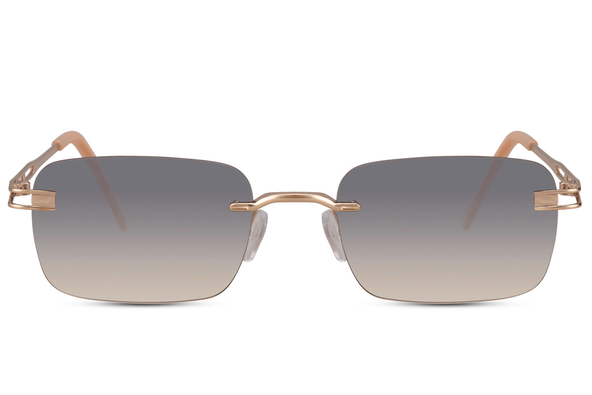 Sunglasses with gold frame and gradient lenses on a white background Light gold