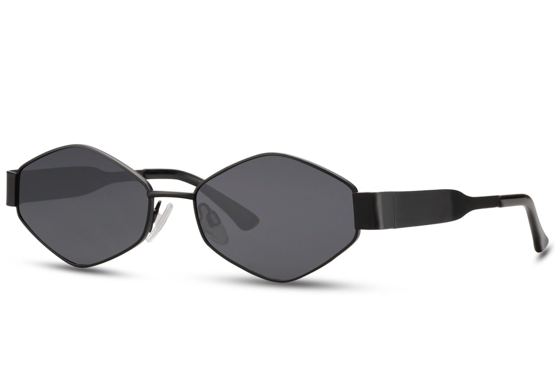 Sunglasses with black frames and dark lenses on a white background black