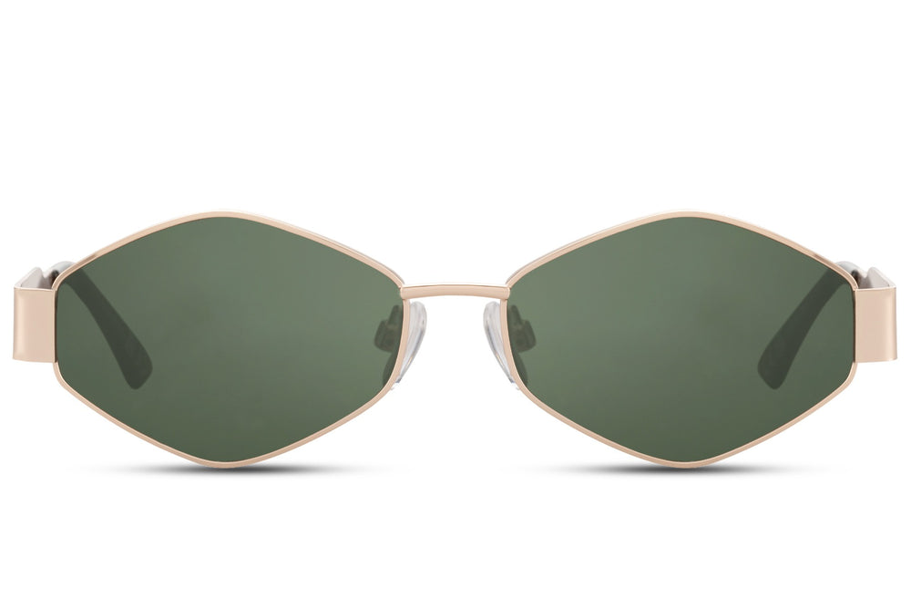 Sunglasses with gold frame and green lenses on a white background gold/green