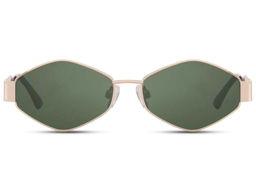 Sunglasses with gold frame and green lenses on a white background gold/green