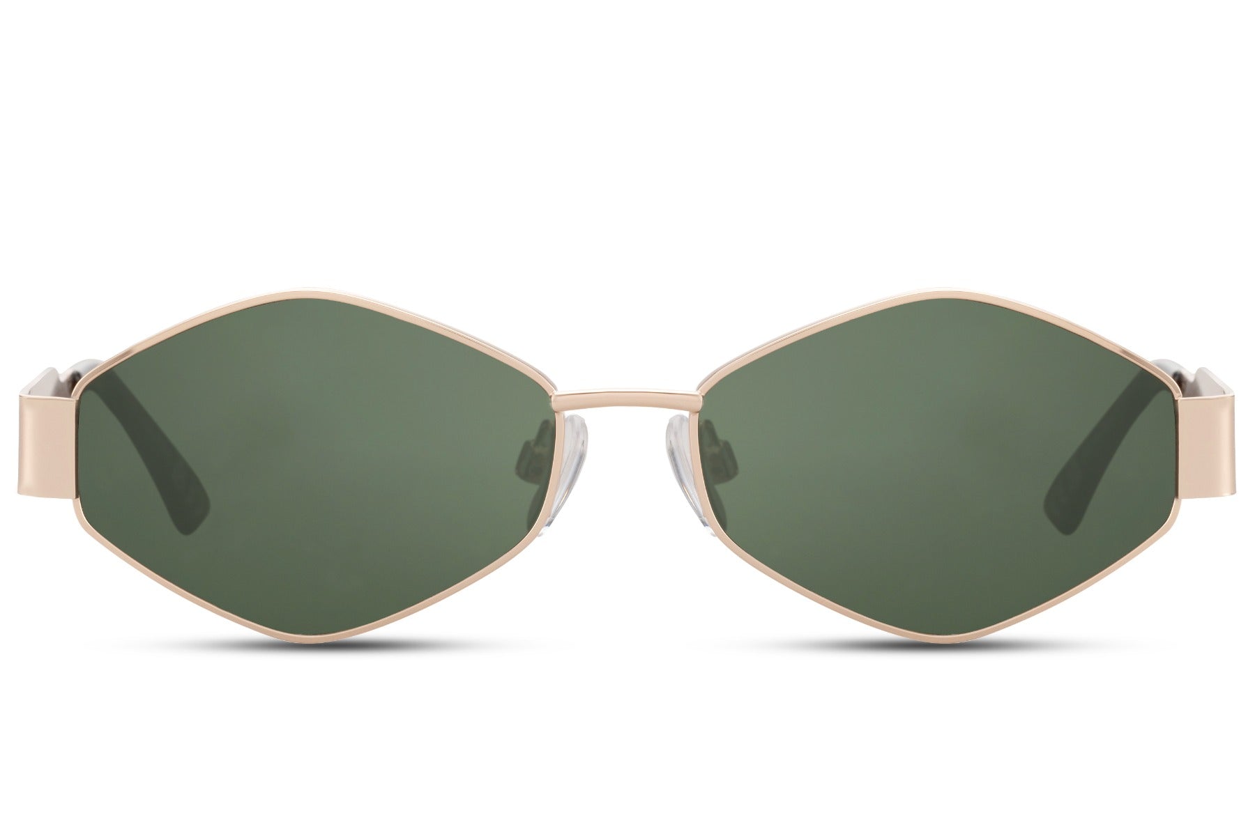 Sunglasses with gold frame and green lenses on a white background gold/green