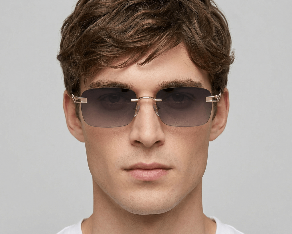 Man wearing sunglasses with a neutral background