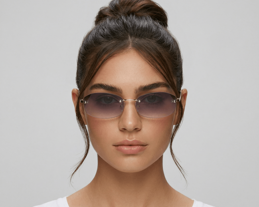 Woman wearing sunglasses with a plain background