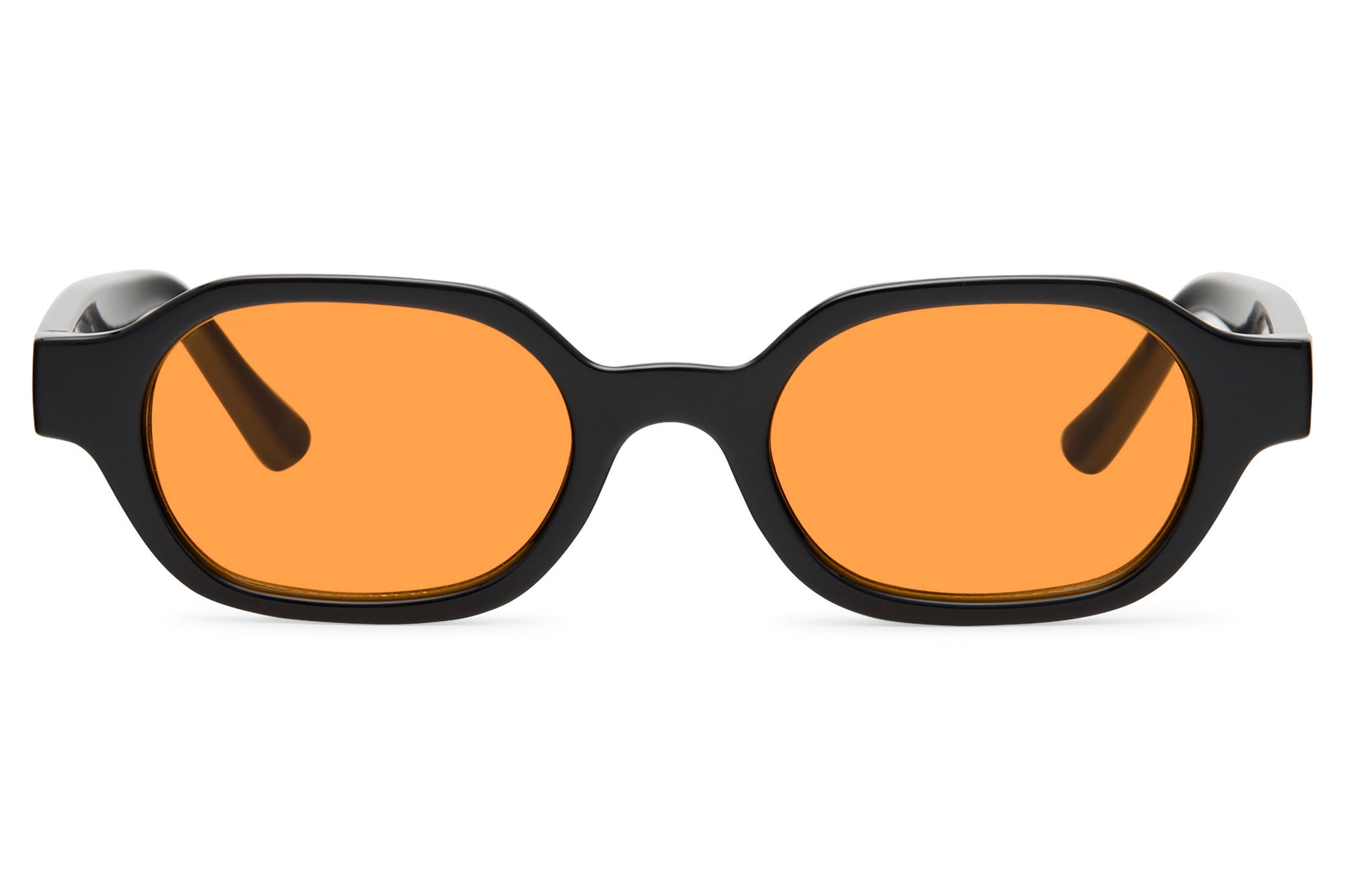 Sunglasses with black frames and orange lenses on a white background Black 