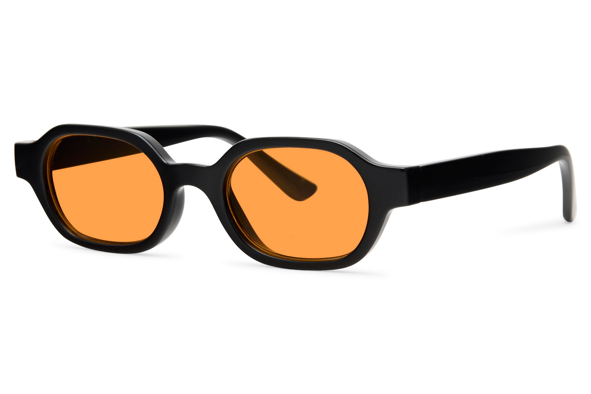 Sunglasses with black frame and orange lenses on a white background Black