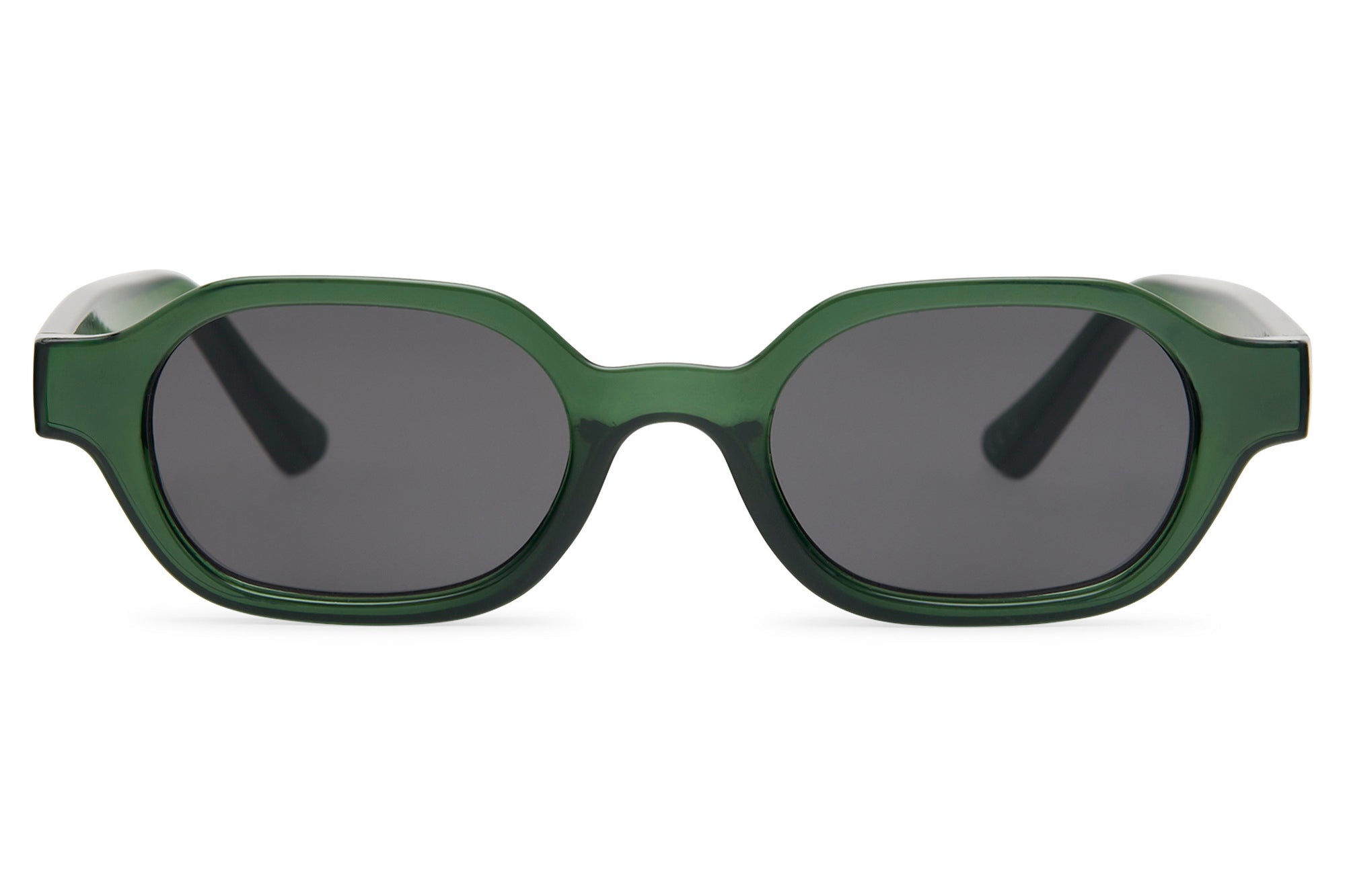 Green sunglasses with dark lenses on a white background Clear green