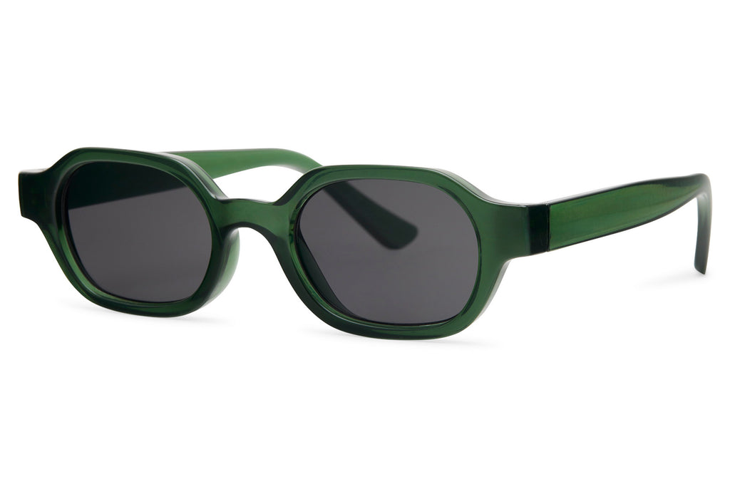 Green sunglasses with dark lenses on a white background Clear green