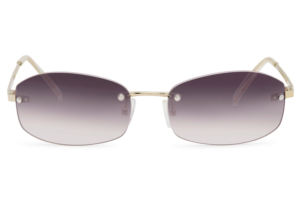 Gold-framed sunglasses with gradient lenses on a white background