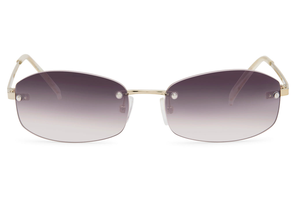 Gold-framed sunglasses with gradient lenses on a white background