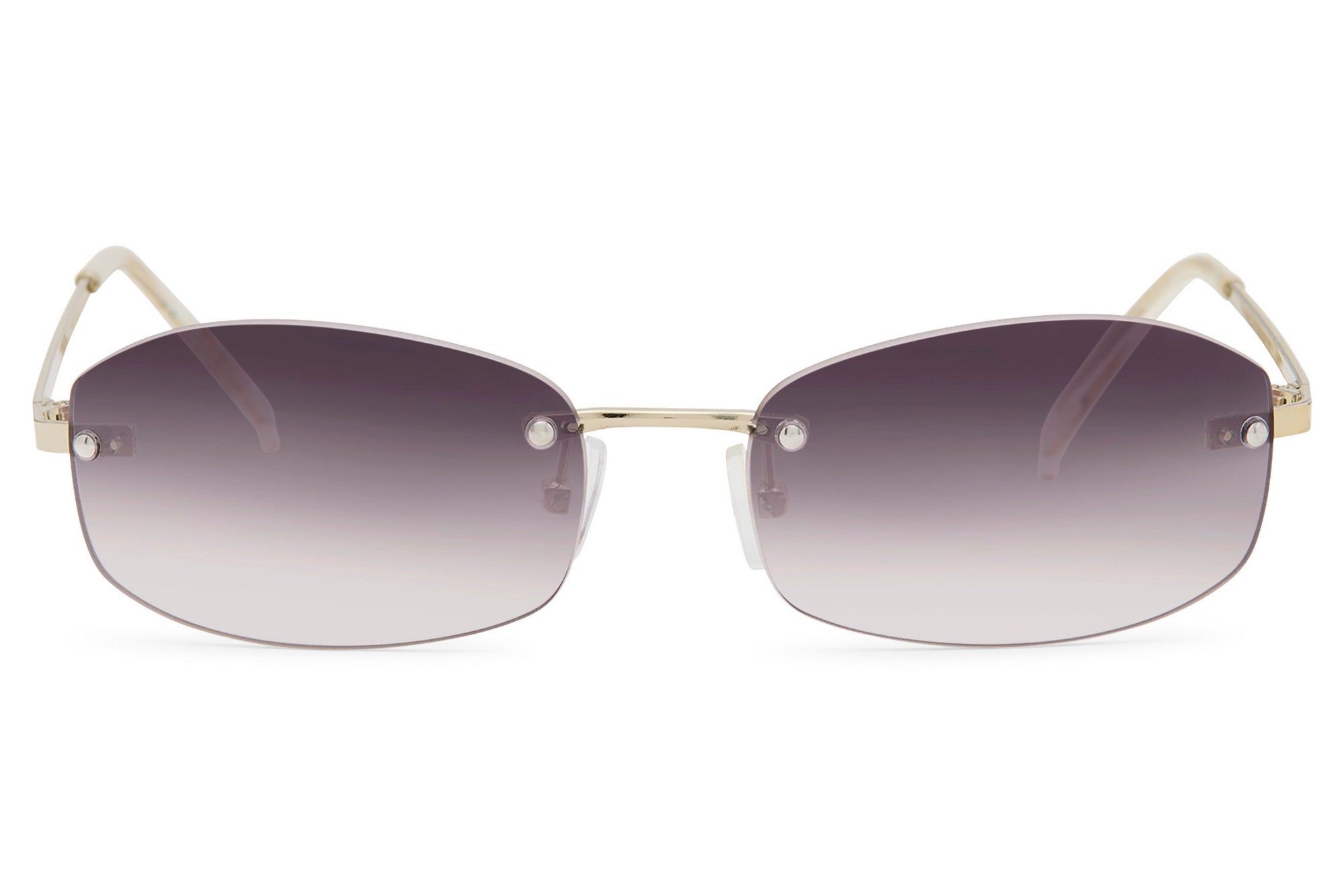 Gold-framed sunglasses with gradient lenses on a white background