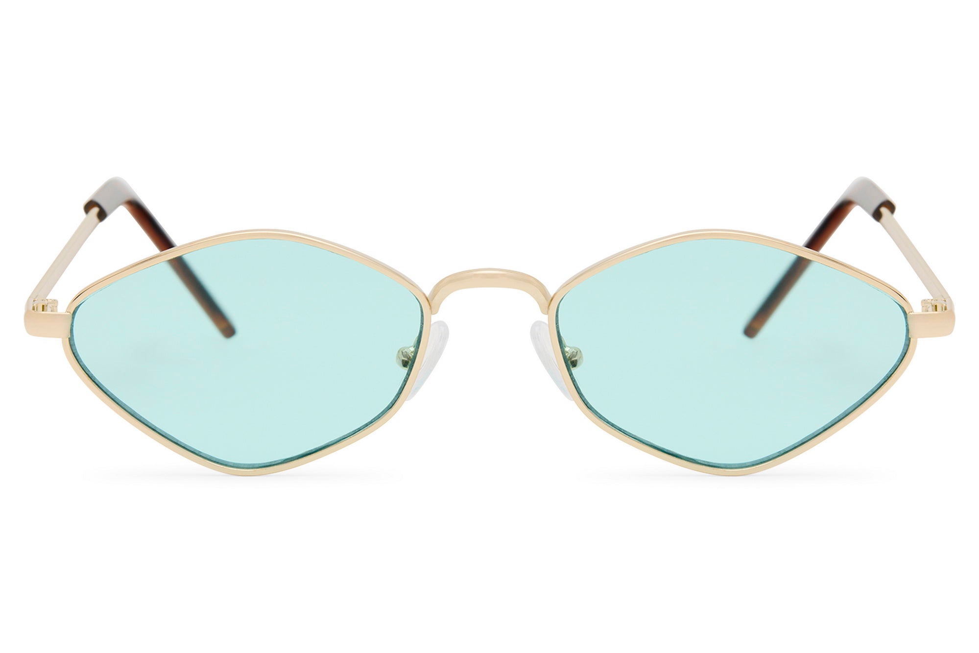 Sunglasses with gold frame and light blue lenses on a white background Sea Blue