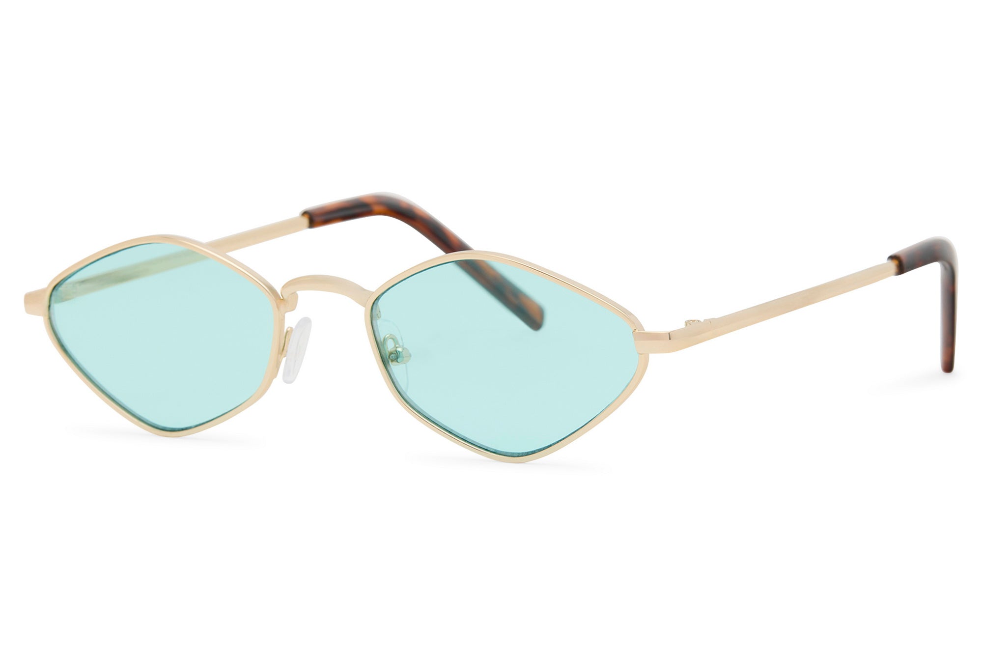 Gold-framed sunglasses with blue-tinted lenses on a white background Sea Blue